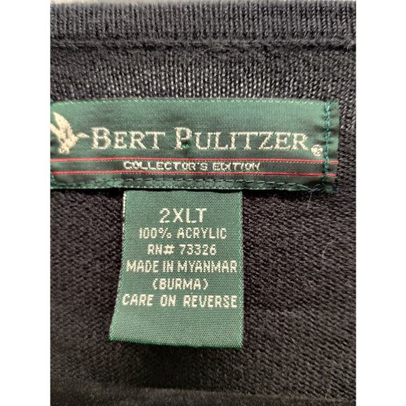 Vintage Bert Pulitzer Men's Size 2XLT Black Striped Classic Pullover Sweater - Picture 3 of 3